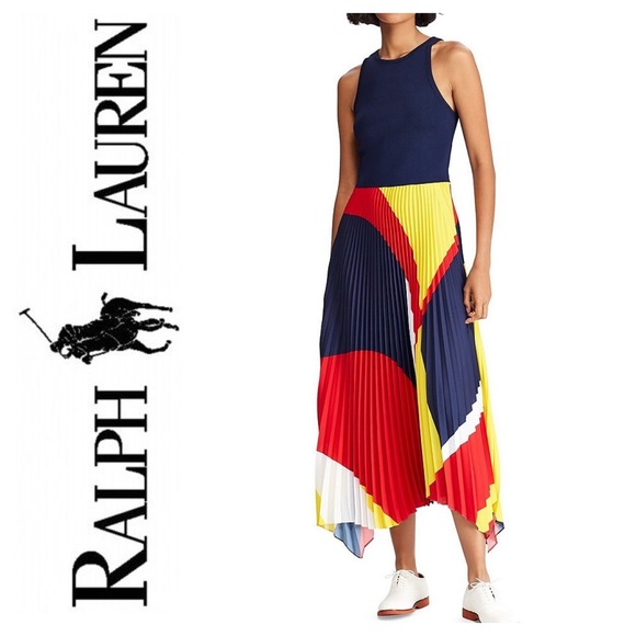 Polo RL Colorblock Pleated Georgette Maxi Dress - Picture 4 of 8